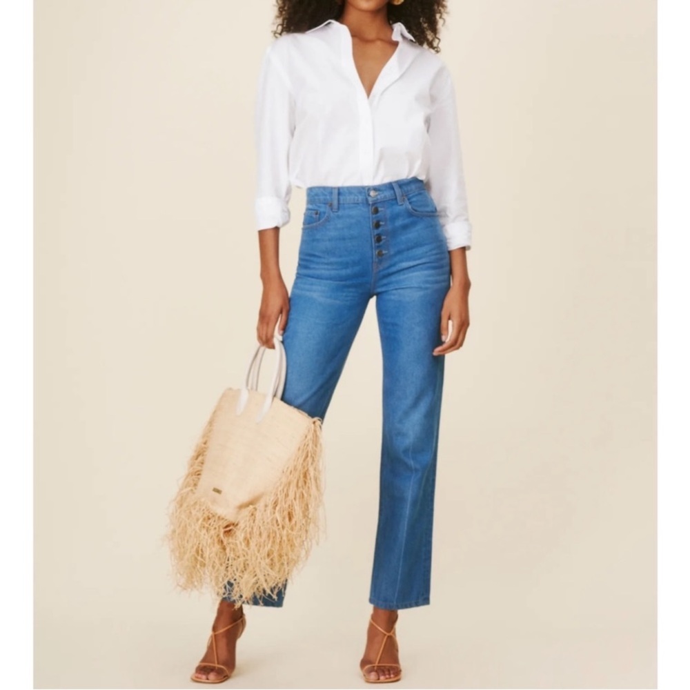 Reformation Cynthia High Rise Straight Jeans Medium Blue